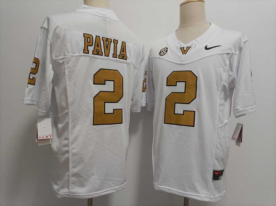 Mens Vanderbilt Commodores #2 Diego Pavia White Gold FUSE College Football Jersey